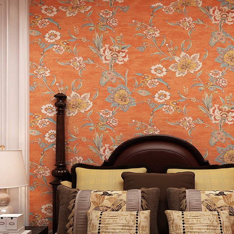 TAOGIFT Peel and Stick Vintage Floral Wallpaper Self Adhesive Non-Woven Flower Contact Paper Kitchen Bathroom Backsplash Wall Paper Mural Sticker (Orange, 20.86inx9.8ft) - Image 5